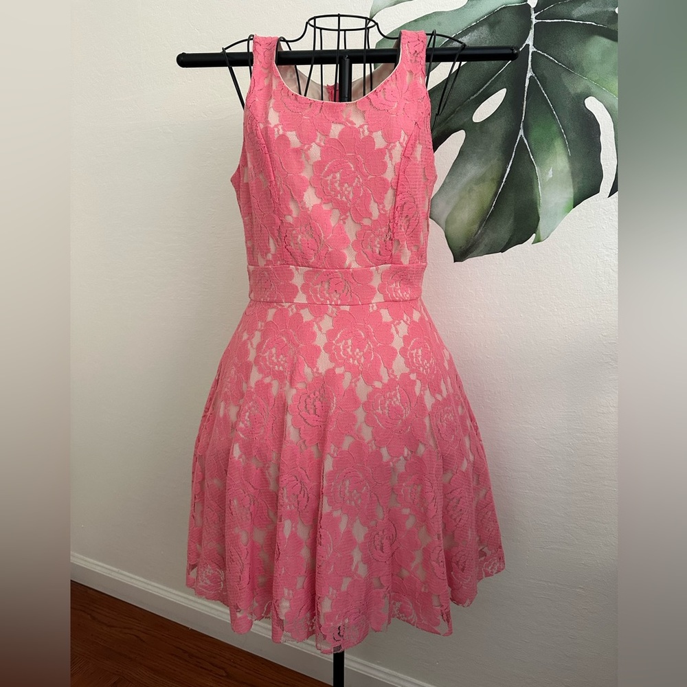 Cute by Daisy Rose Pink Lace Detailed Dress